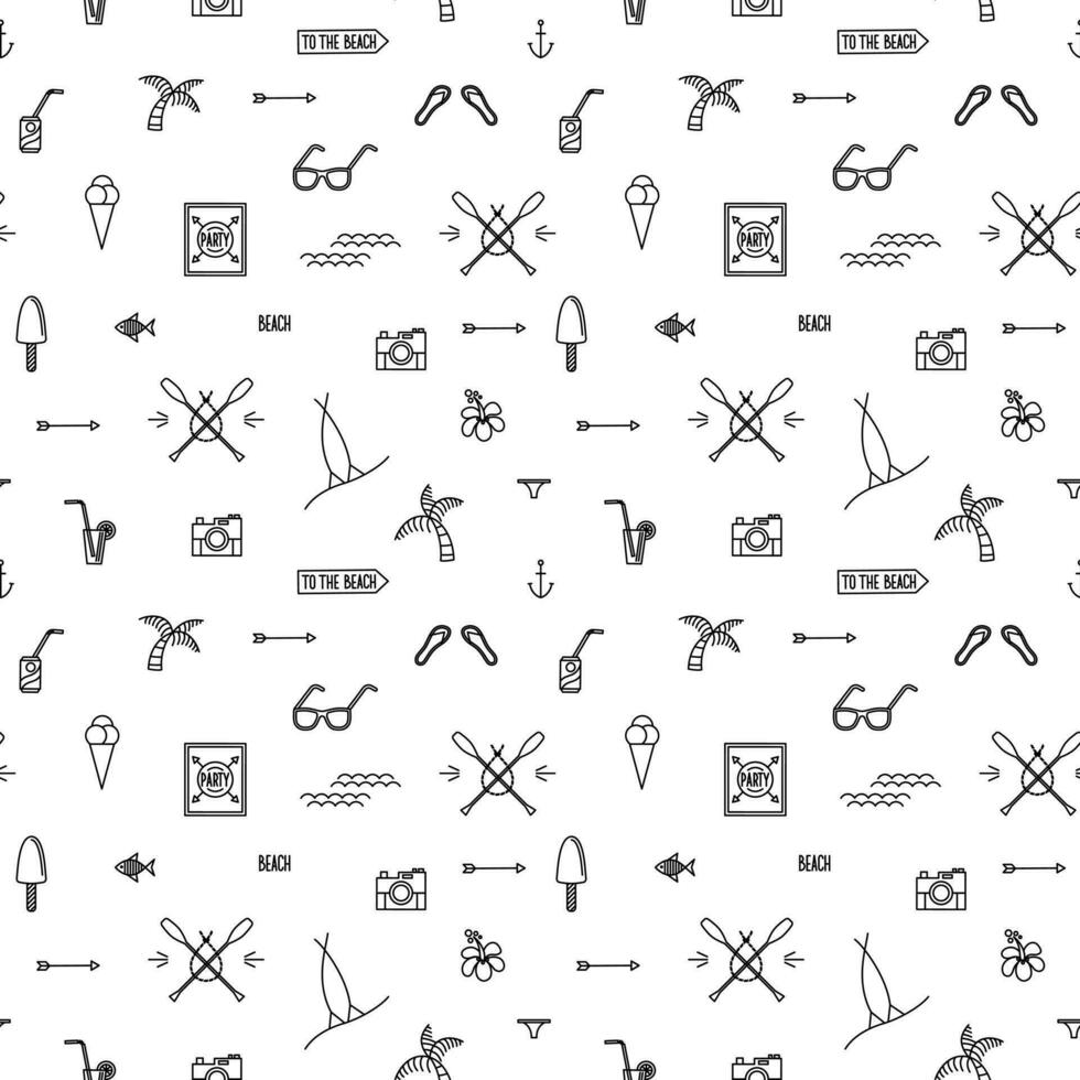 seamless pattern with hand drawn summer vacation  icons on white background vector