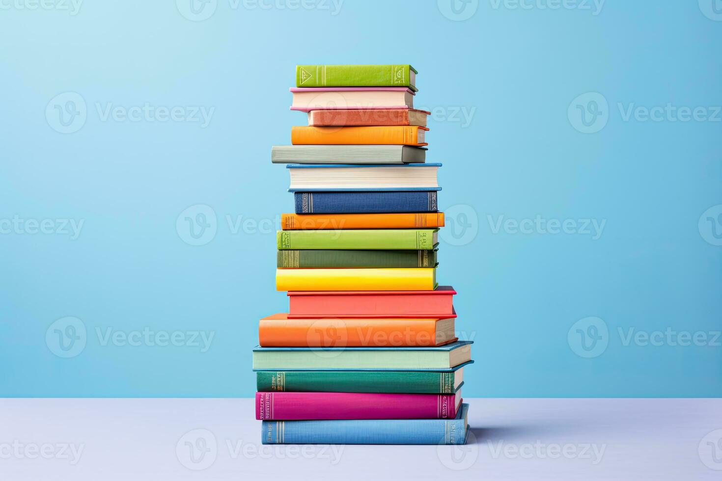 Stack of colorful books on blue background. Education and knowledge. AI Generated photo