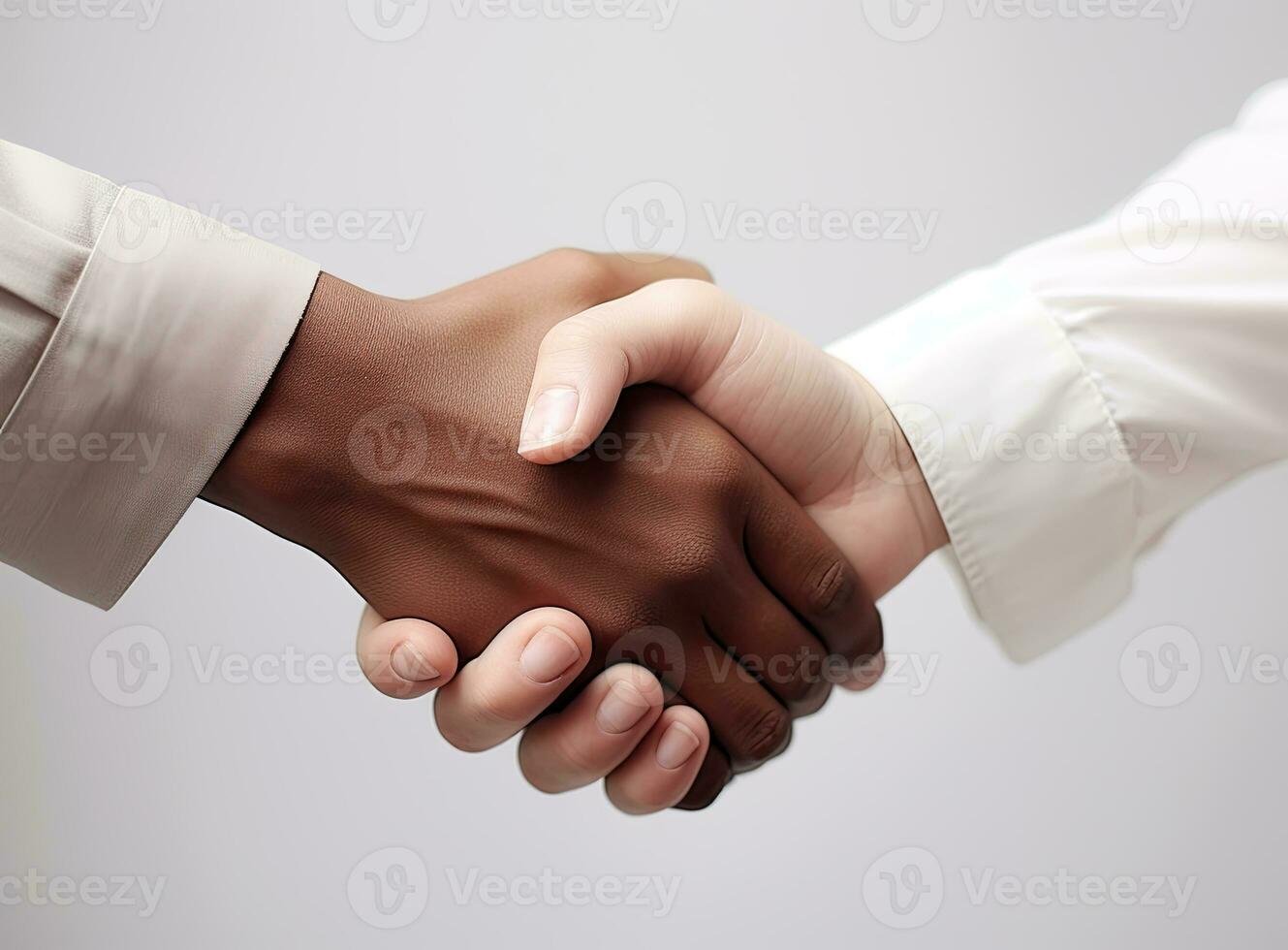 Handshake between two people from different races. Diversity concept. AI Generated photo