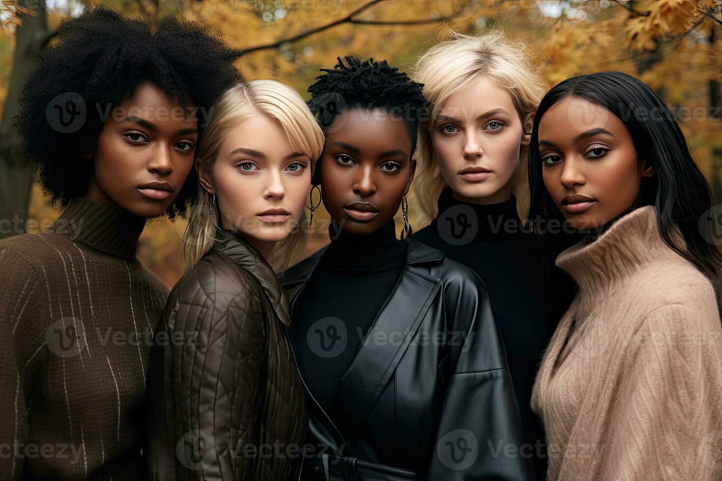 Group of multiethnic friends in a park. Diversity and unity concept. AI Generated photo