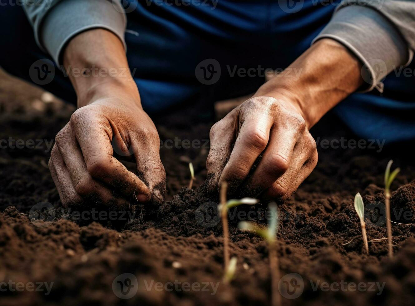 Farmer planting a tree seedling. Care for environment concept. AI Generated photo