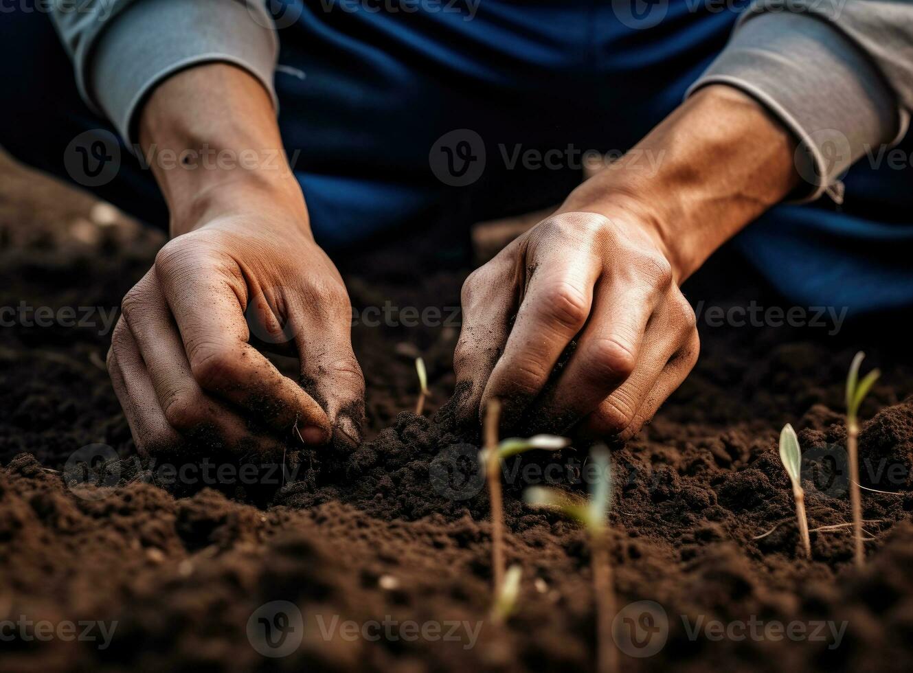 granjero plantando un árbol planta de semillero. cuidado para ambiente concepto. ai generado foto