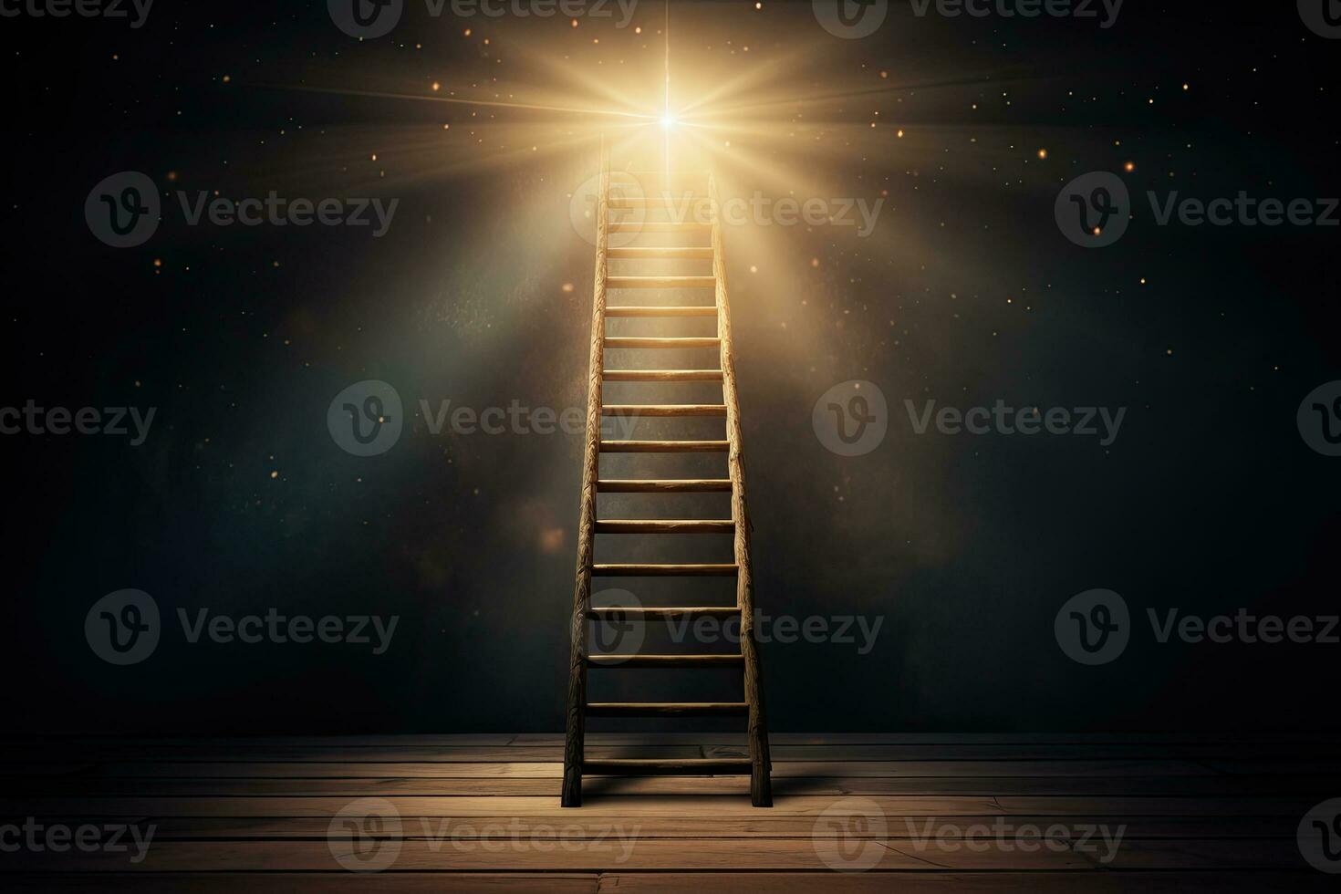 A ladder leads to the light. Step-by-step success. AI Generated photo