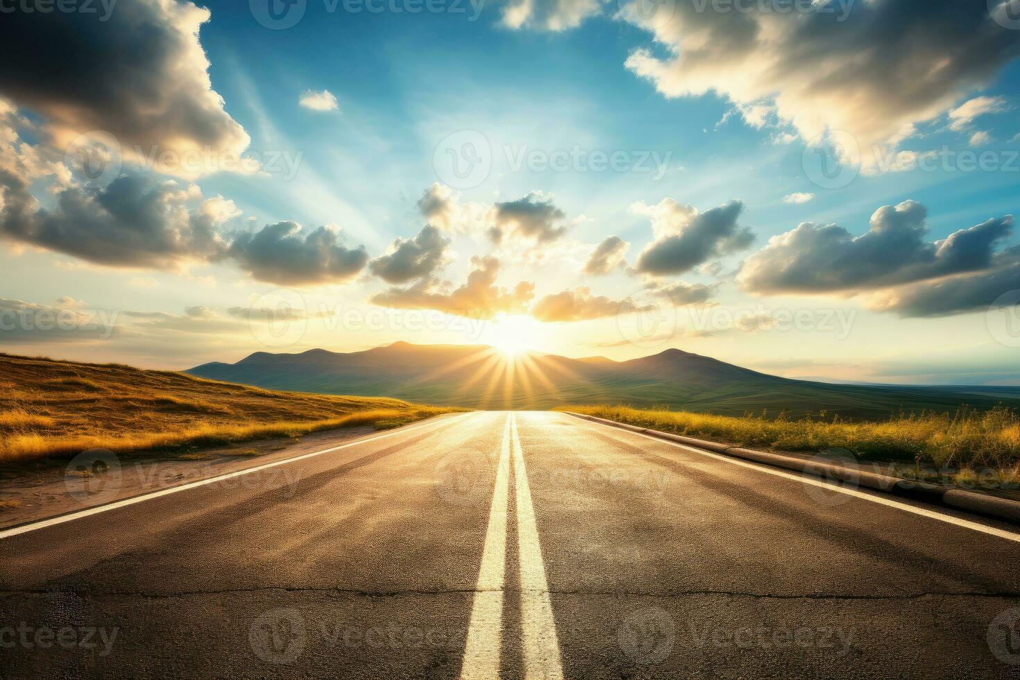 The road to success. A bright spot at the end of the road. AI Generated photo