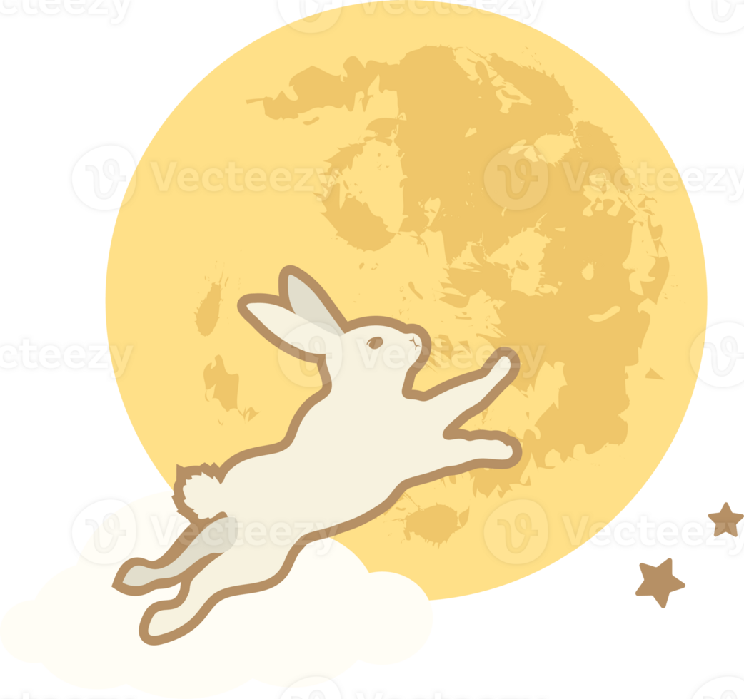 Mid Autumn Festival Concept Design with Cute Rabbits, Bunnies and Moon Illustrations. png