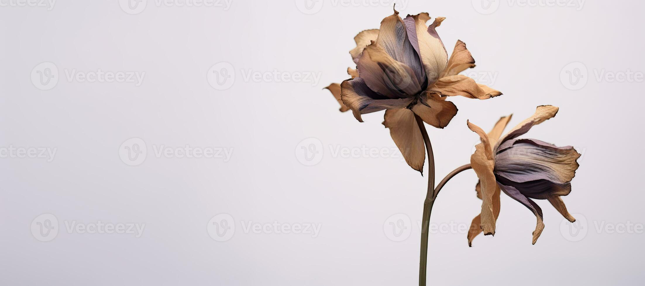 Stalk of dry wilted flowers with copy space. AI Generated photo