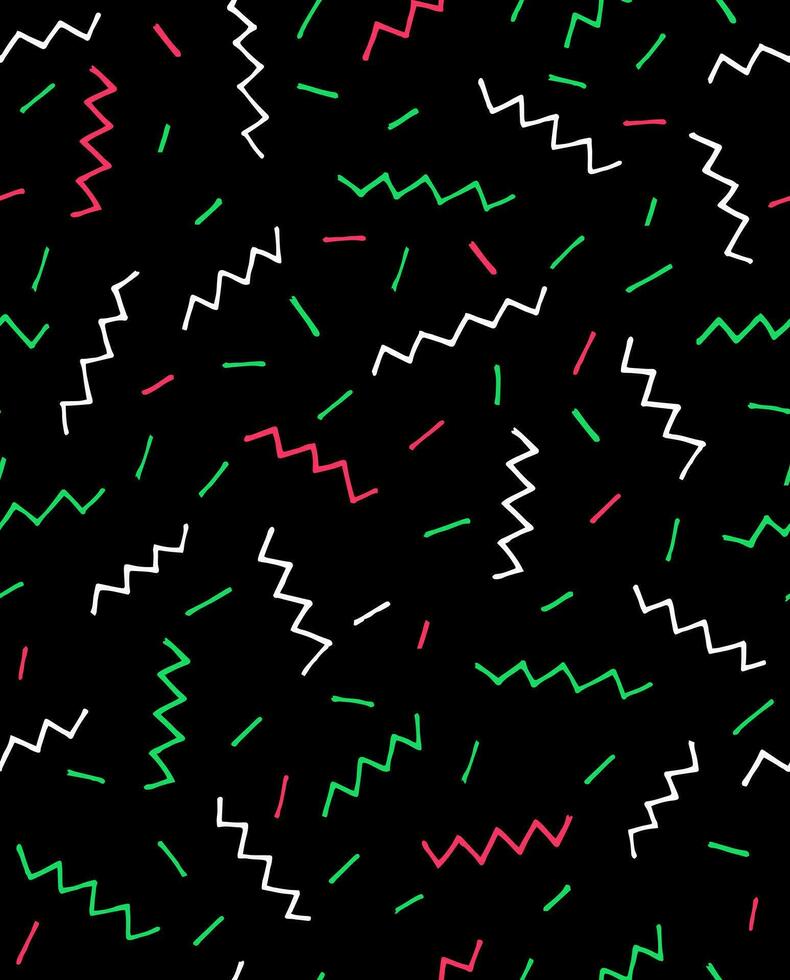 a black and red pattern with white and green zigzag lines vector