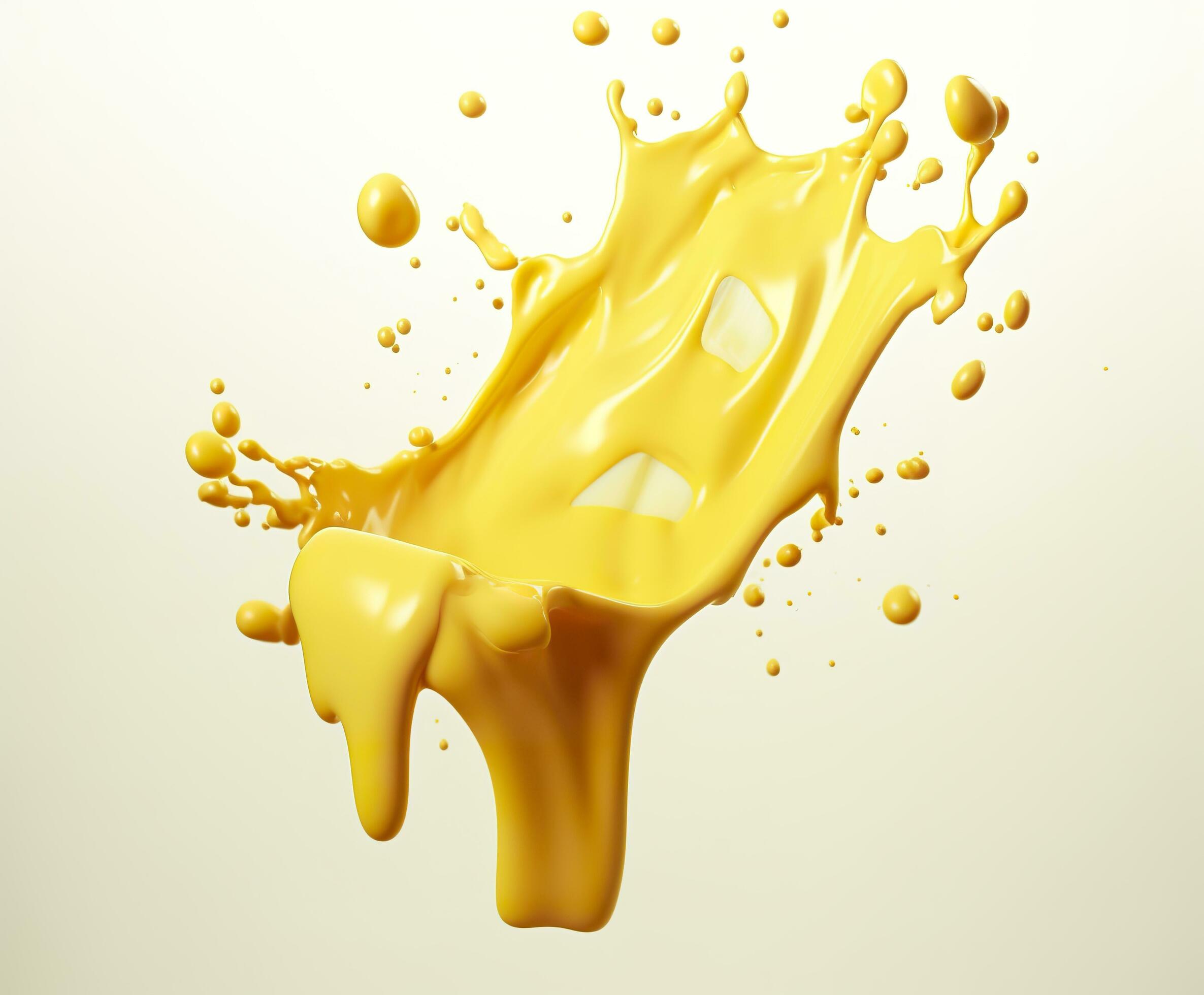 Cheese sauce splashing in the air with cheddar cheese, 3d rendering ...