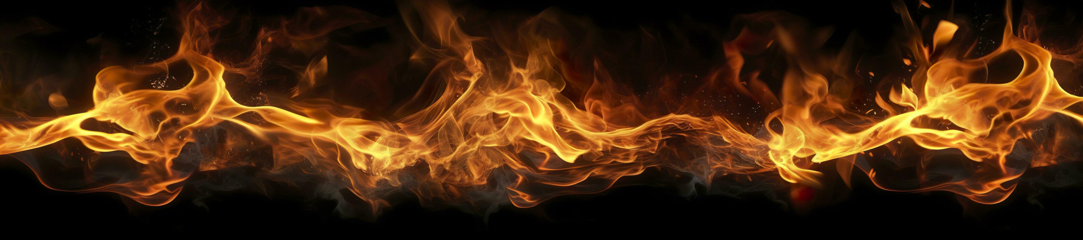 Fire flames on black background. AI Generative photo