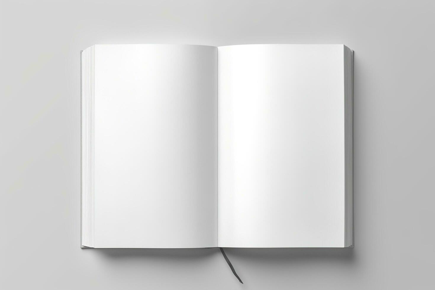 Blank opened book mockup, top view, isolated on white background. Generative AI photo