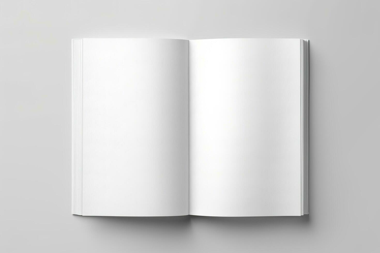 Blank opened book mockup, top view, isolated on white background. Generative AI photo