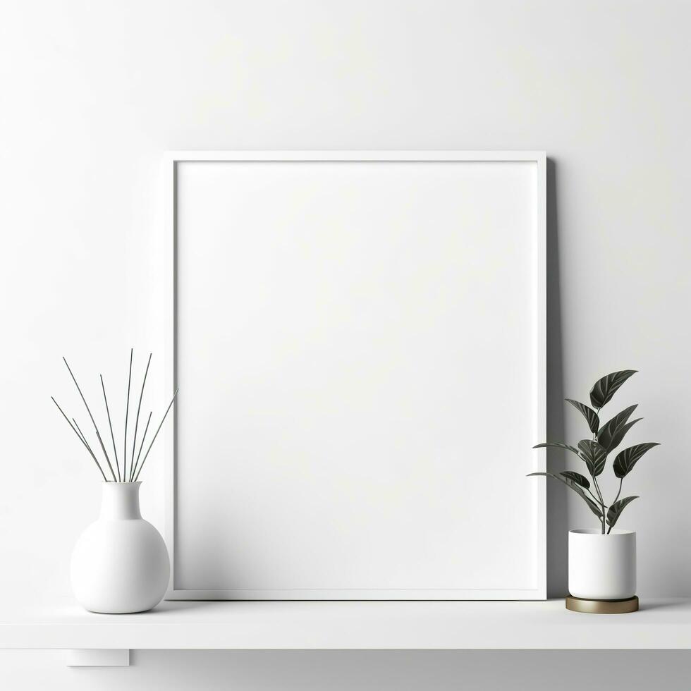 Mockup a Blank empty canvas. A gray wall on the background. Generative AI photo