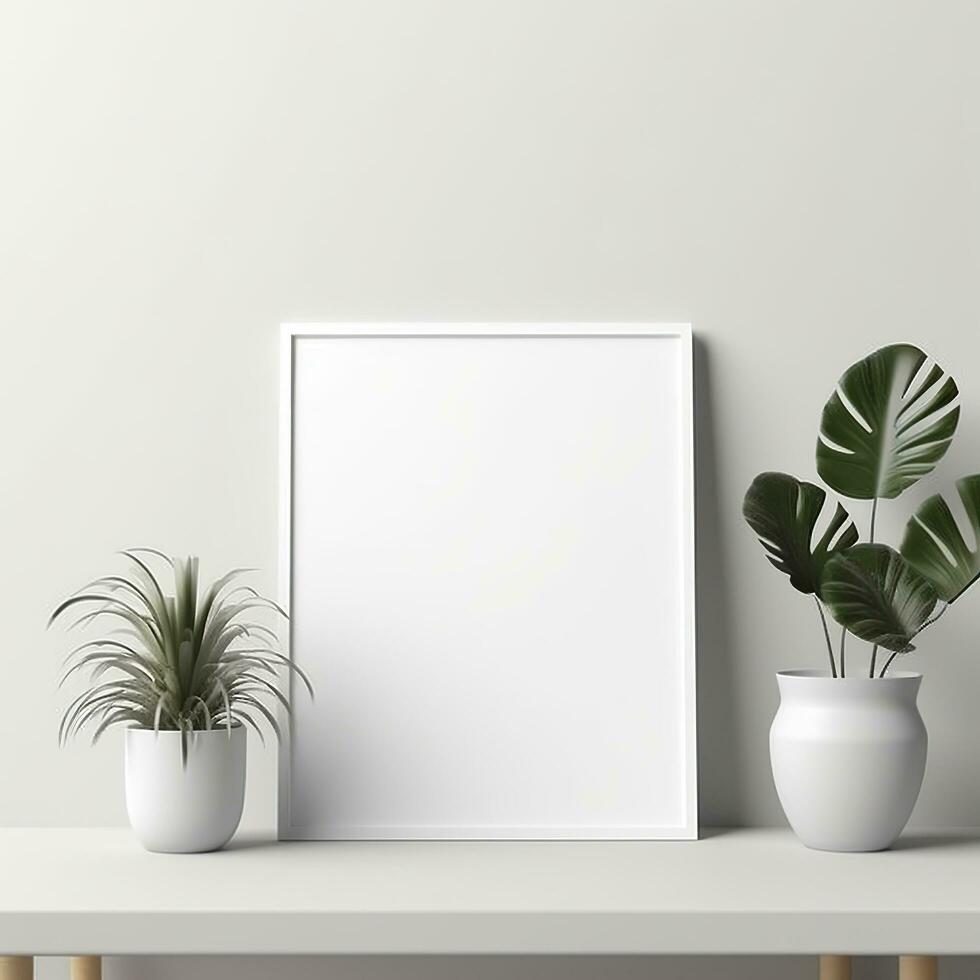 Mockup a Blank empty canvas. A gray wall on the background. Generative AI photo