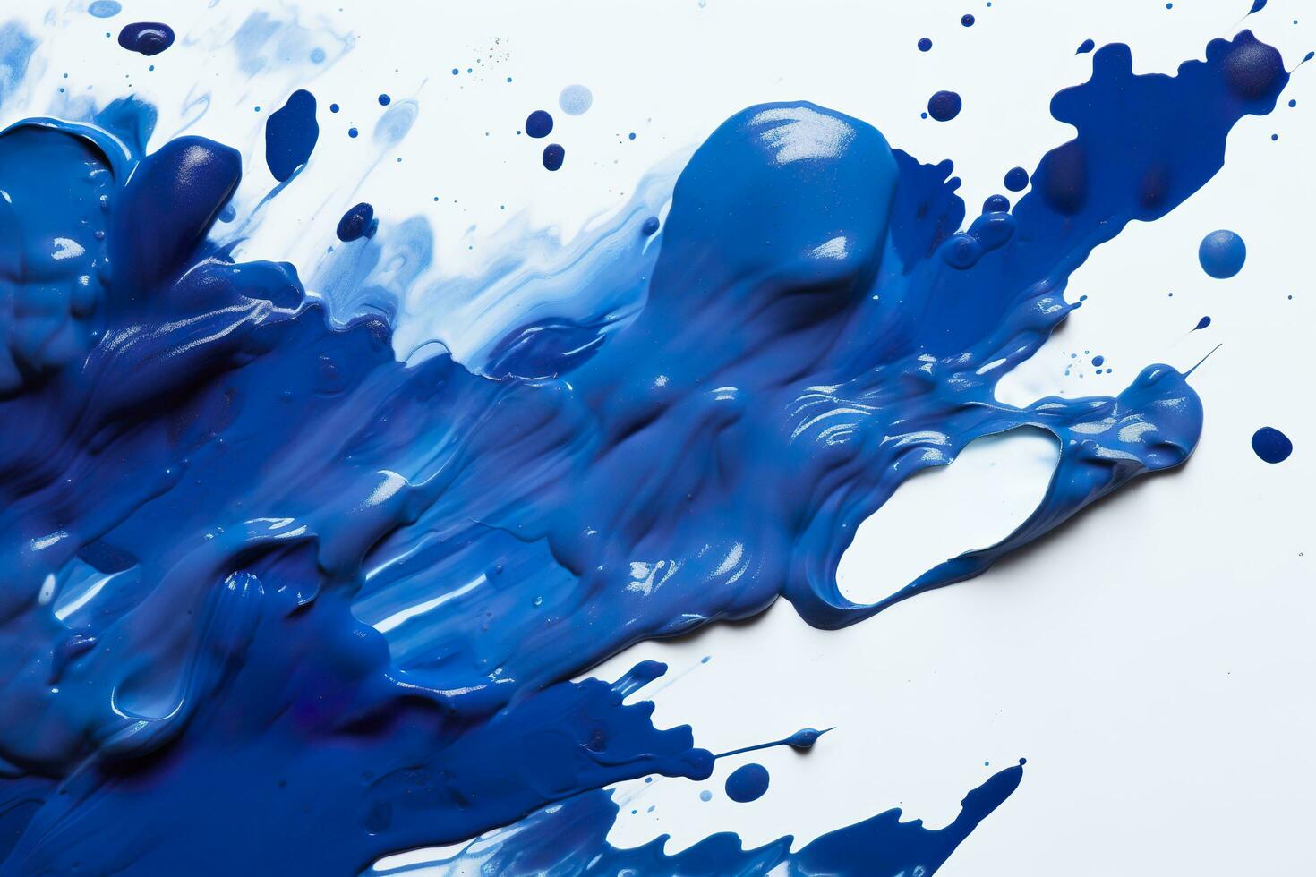Close up of blue paint shapes on white background with copy space. AI Generative photo