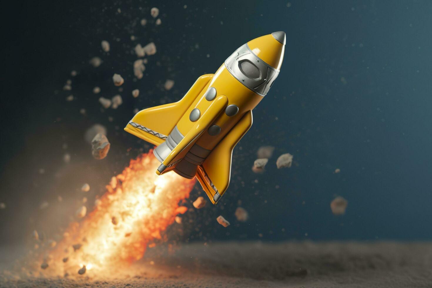 Toy rocket takes off business and finances success concept. AI Generative photo