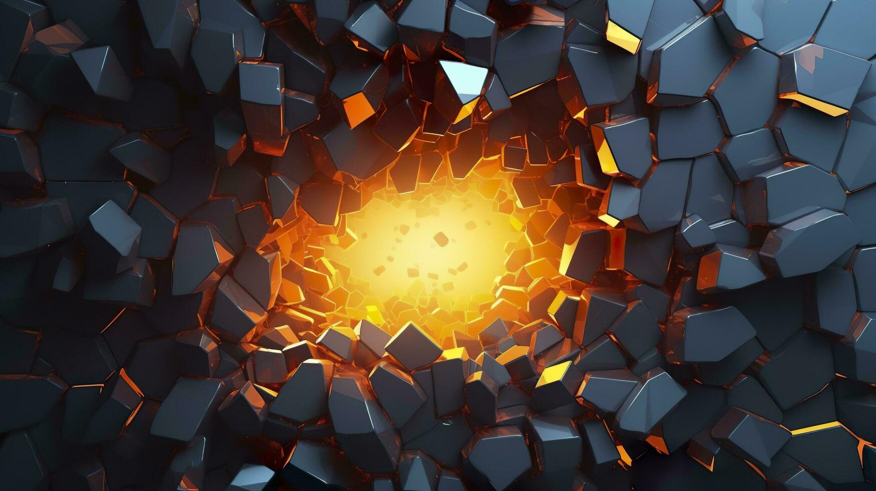 Abstract geometric background. Explosion power design with the crushing surface. 3d illustration. AI Generative photo