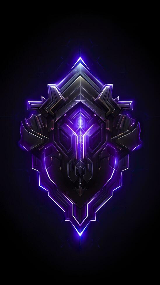 Amethyst 3D Minimalist Shield Design with a black or dark background with neon lines. AI Generative photo