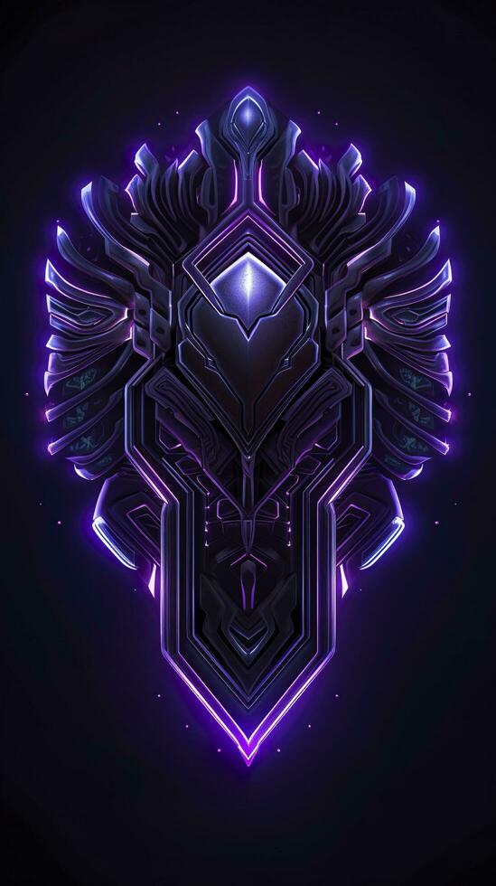Amethyst 3D Minimalist Shield Design with a black or dark background with neon lines. AI Generative photo
