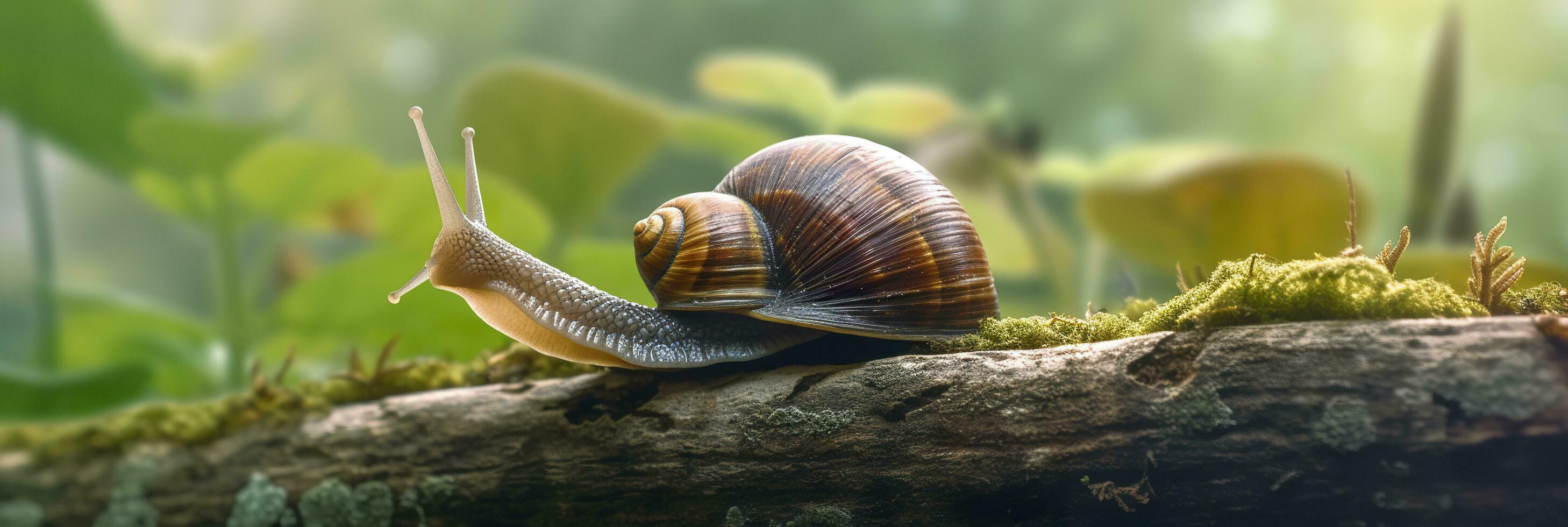 A Journey Through the Forest. Close-up of a Snail in the Forest with Natural Background. AI Generative photo