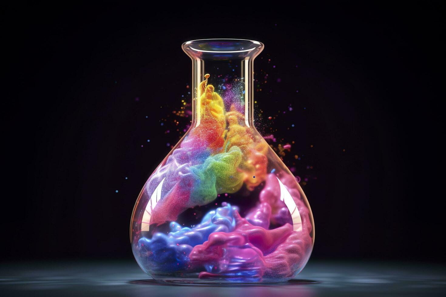 Close Up of a Science Beaker Filled with Multi Colored Liquids. AI Generative photo