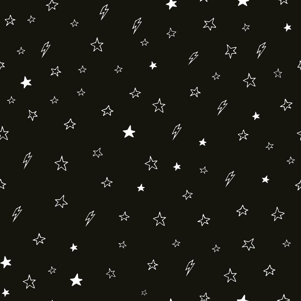 a black and white pattern with stars and lightning bolts vector