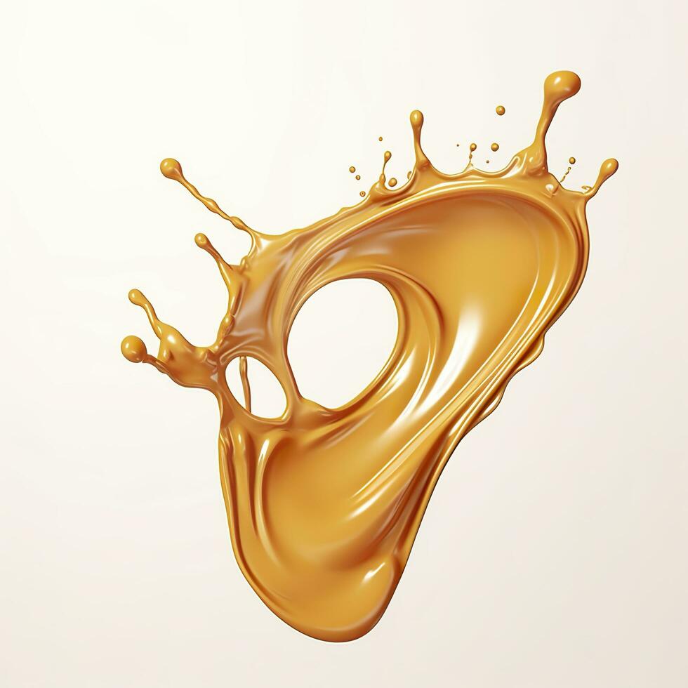 Caramel sauce, Liquid syrup splash, sugar candy caramel or melted toffee, 3d. Generative AI photo