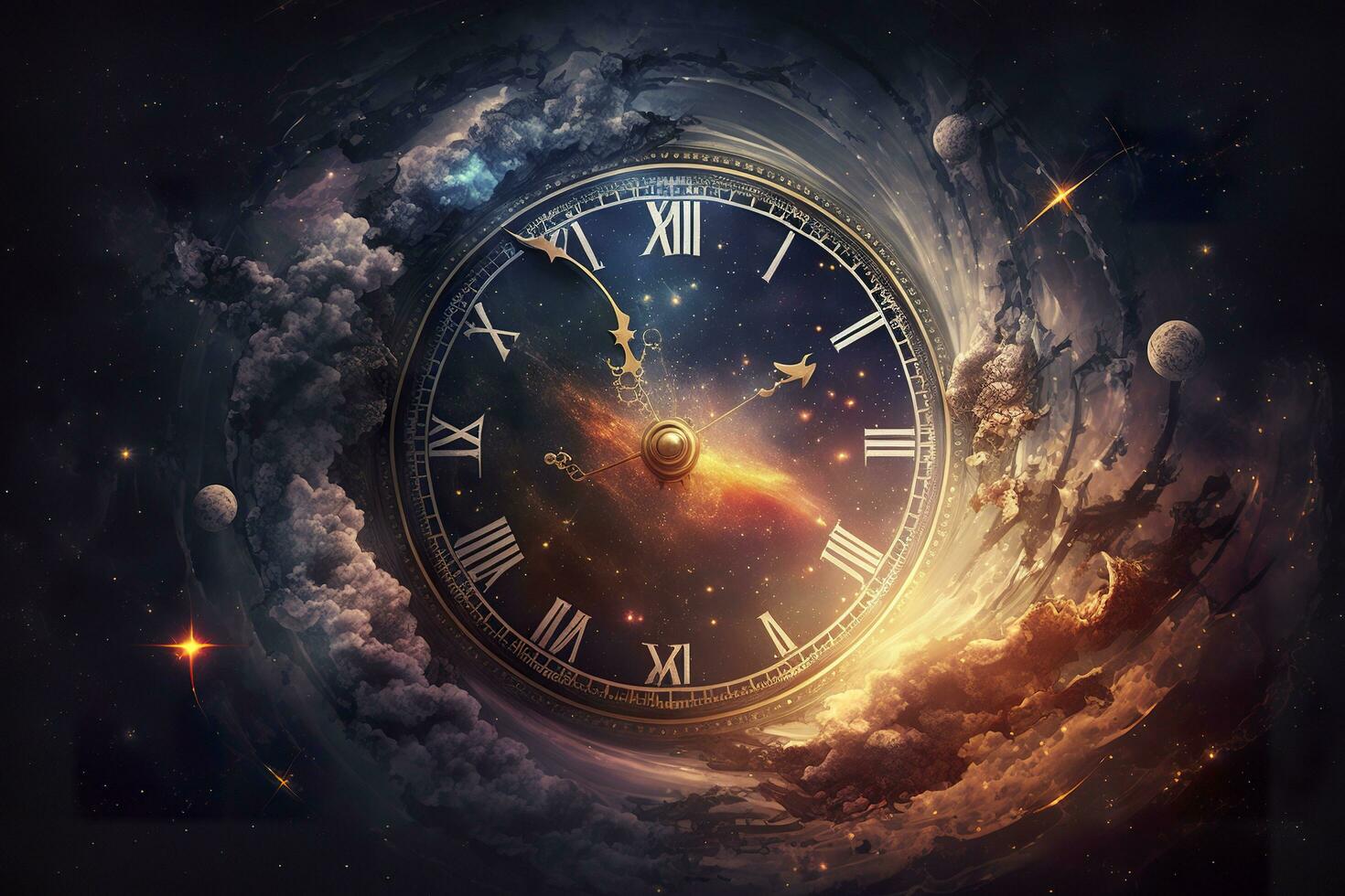 clock in space, time concept. Generative AI photo