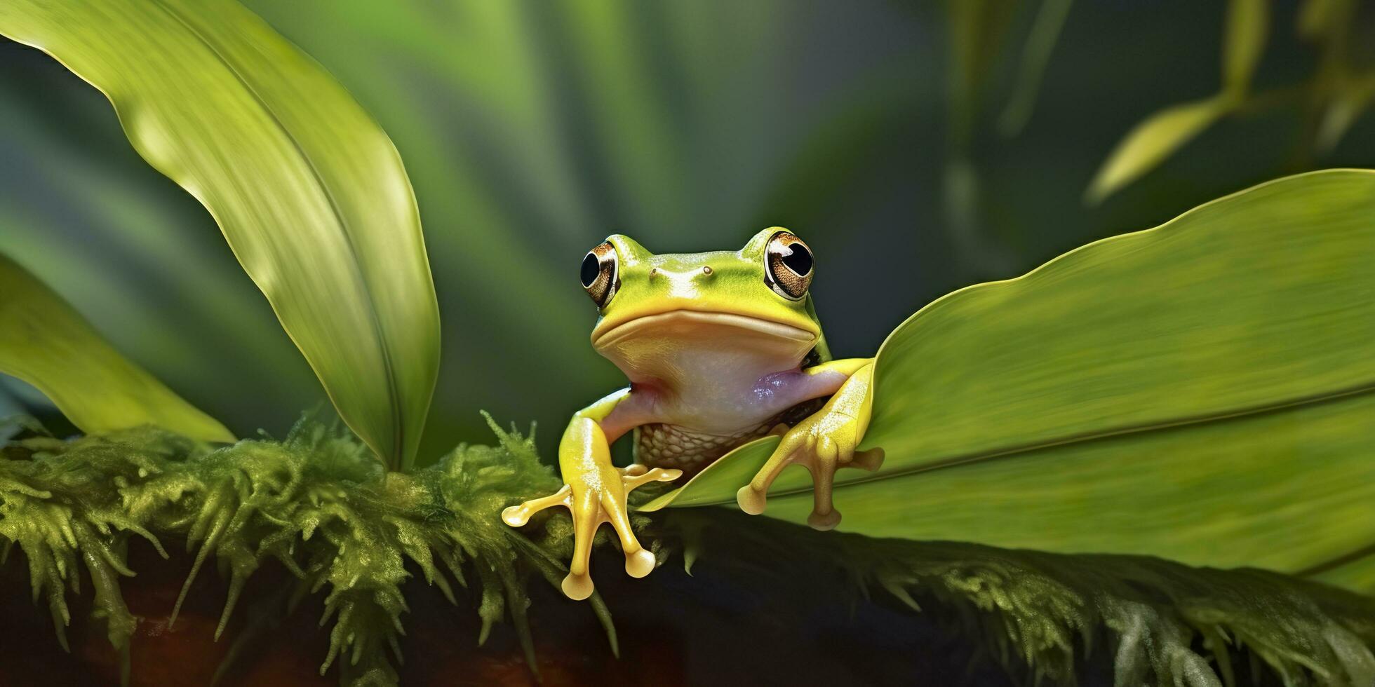 regordete rana en hojas, rana, anfibio, reptil. generativo ai foto