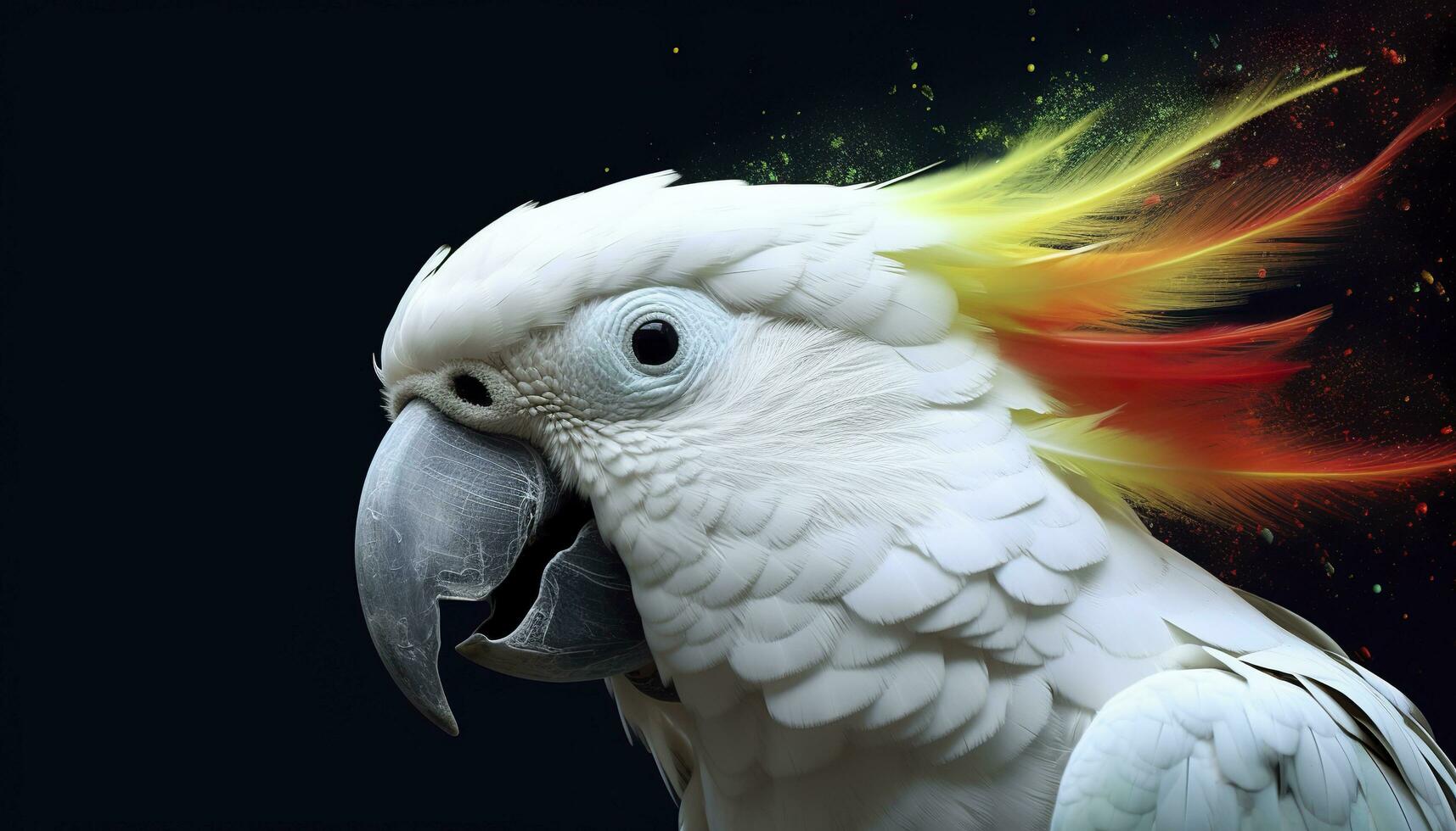 Digital photo manipulation of a white parrot. Generative AI