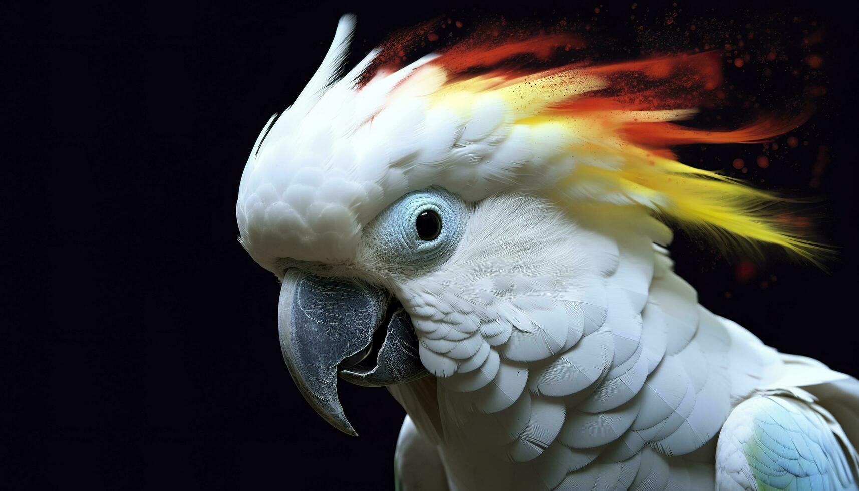 Digital photo manipulation of a white parrot. Generative AI