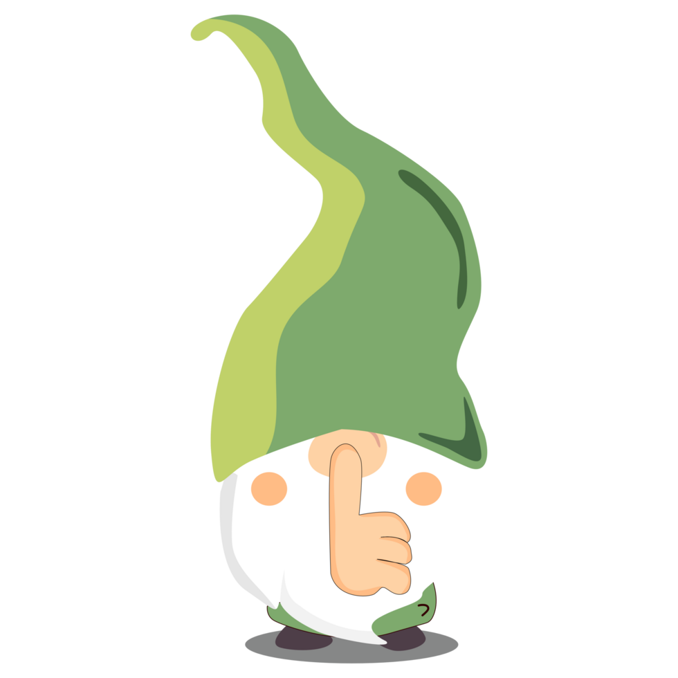 little gnome character holding hand near mouth silence. Shhh symbol png