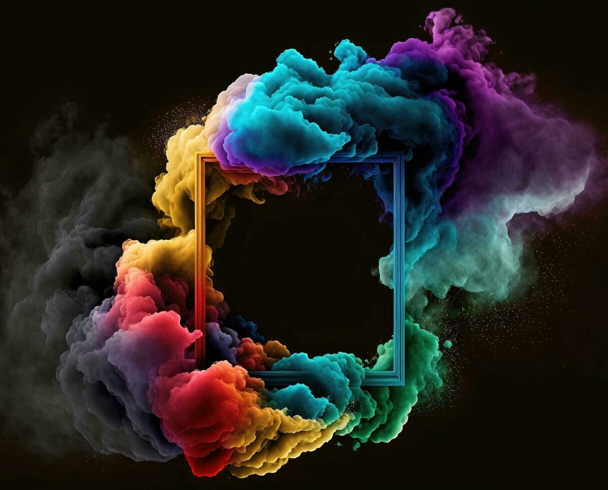 smooth rainbow smoke frame for an exploding background with generative ai technology photo