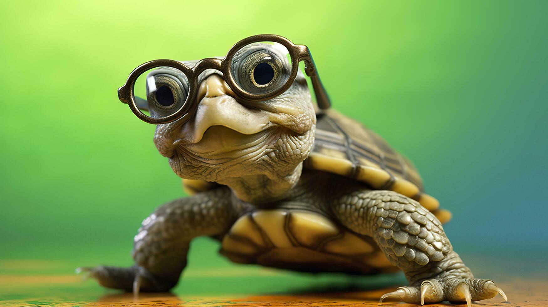 A cute little green turtle with glasses, Generate Ai photo