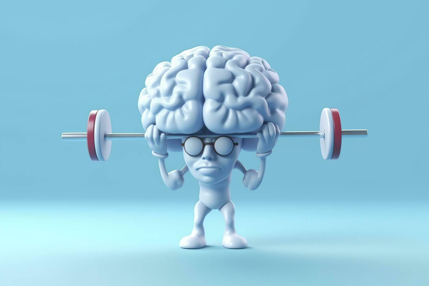 Human brain lifting weights. 3D brain lifting a heavy dumbbell. Mind training, memory health, Alzheimer's prevention, brain training, education, study and menthal health concept. AI generated photo