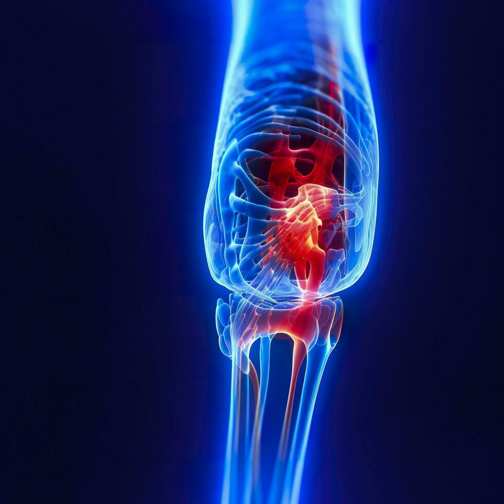 A cgi view of an inflamed joint on blue. AI Generative photo