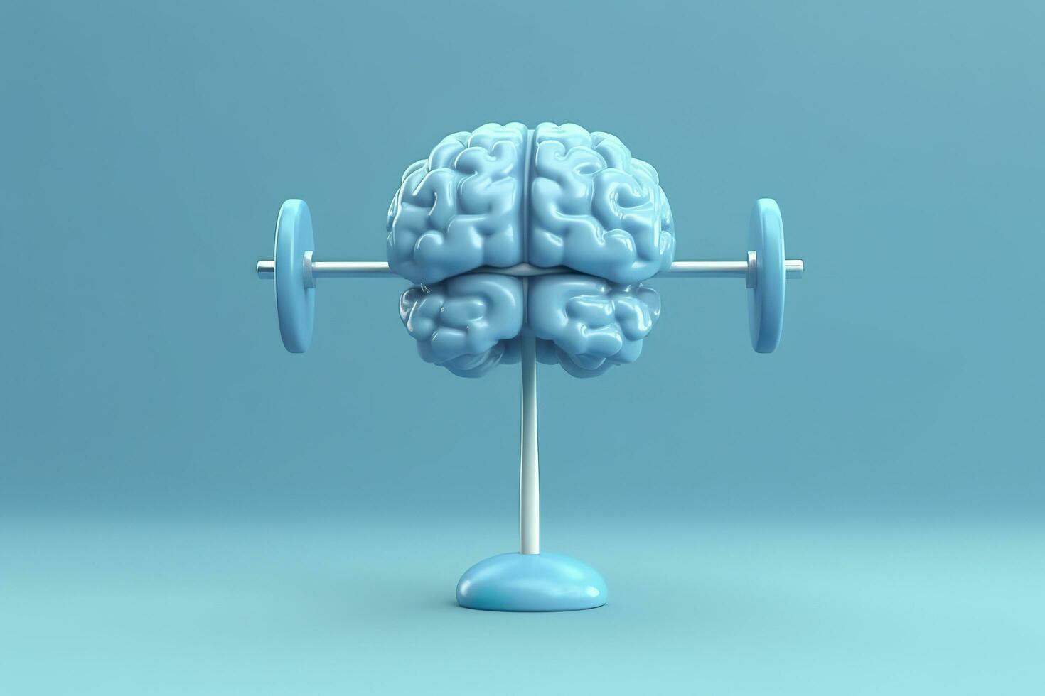 Human brain lifting weights. 3D brain lifting a heavy dumbbell. Mind training, memory health, Alzheimer's prevention, brain training, education, study and menthal health concept. AI generated photo