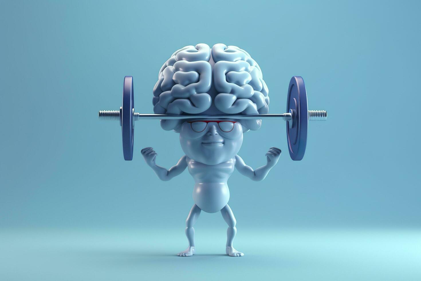 Human brain lifting weights. 3D brain lifting a heavy dumbbell. Mind training, memory health, Alzheimer's prevention, brain training, education, study and menthal health concept. AI generated photo