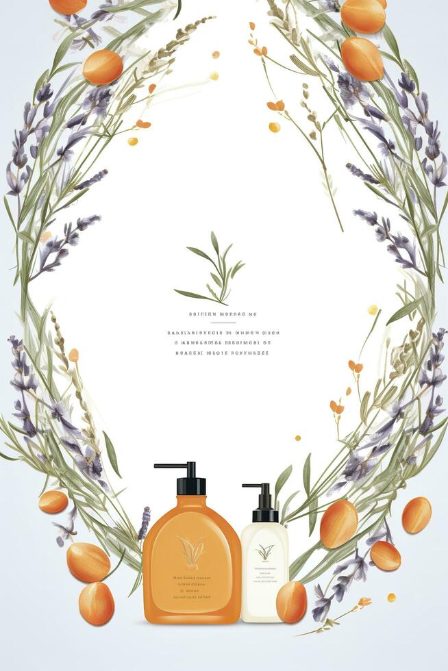 Beautiful flyer to present a store that sells products, body care, soap, cream, oil. Generative AI photo
