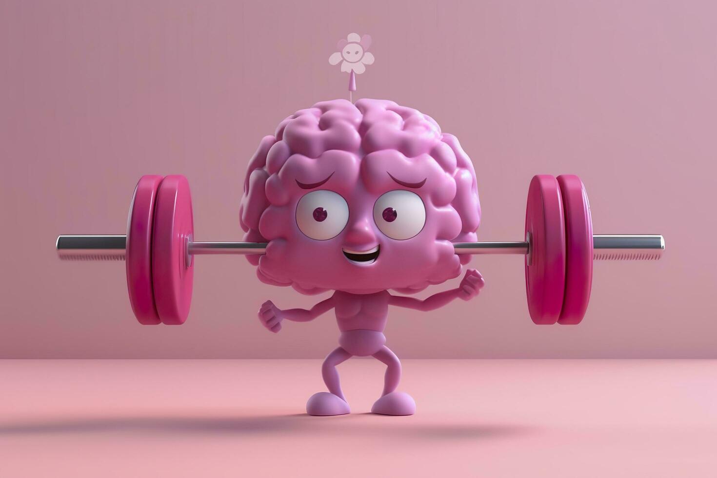 Human brain lifting weights. 3D brain lifting a heavy dumbbell. Mind training, memory health, Alzheimer's prevention, brain training, education, study and menthal health concept. AI generated photo