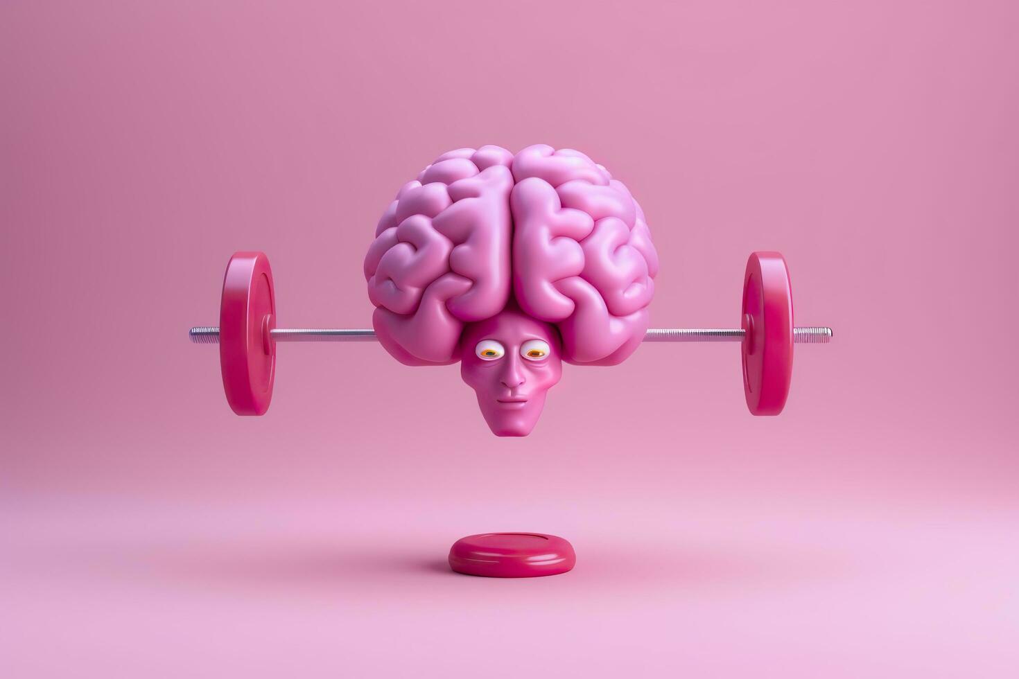 Human brain lifting weights. 3D brain lifting a heavy dumbbell. Mind training, memory health, Alzheimer's prevention, brain training, education, study and menthal health concept. AI generated photo