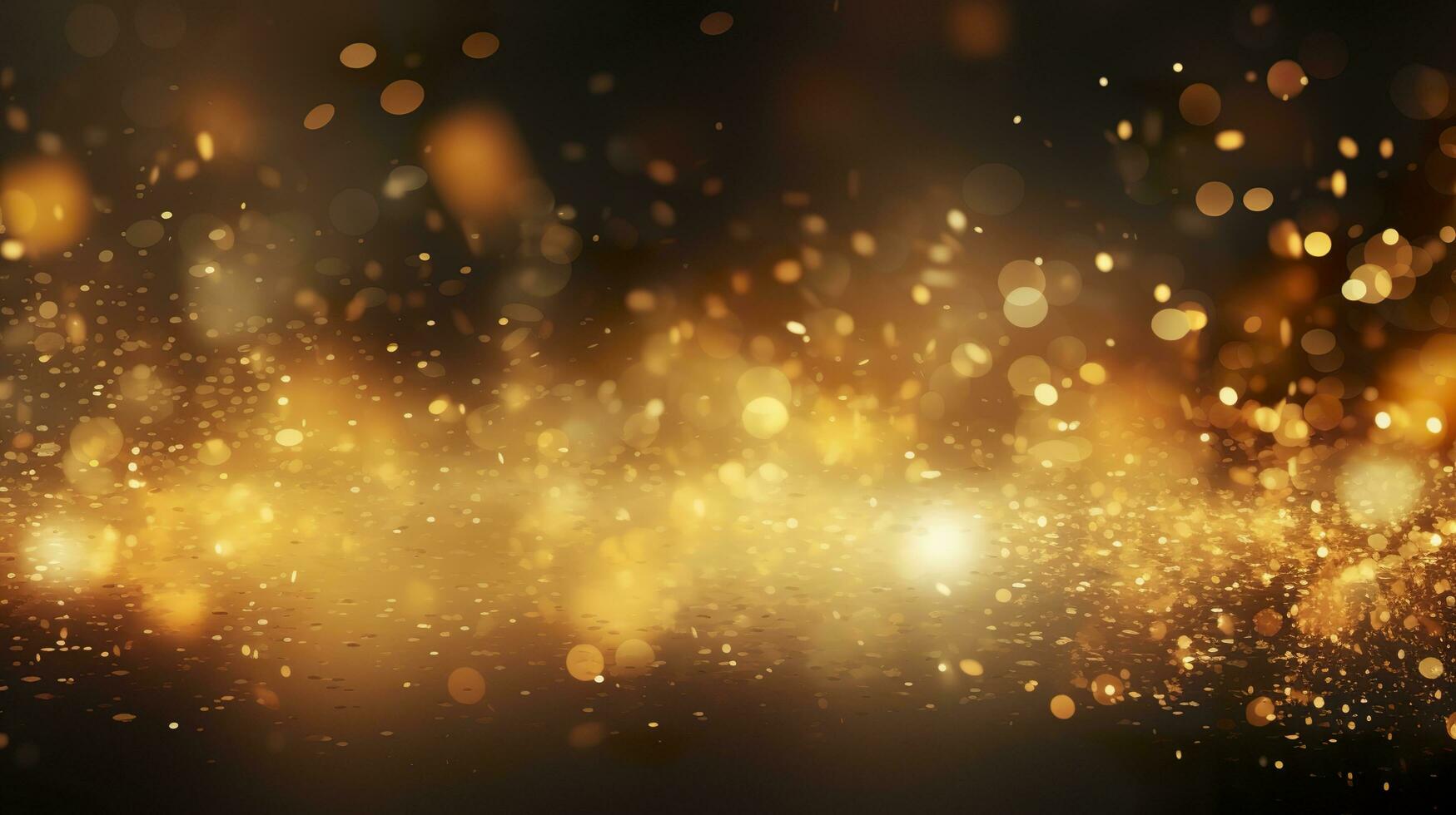 Abstract luxury gold background with gold particles. glitter vintage lights background. Christmas Golden light shine particles bokeh on dark background. Gold foil texture. Holiday.  AI Generative photo