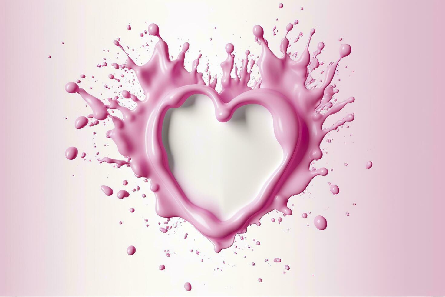 Pink heart shape milk splash, romantic food symbol for Valentines day, AI Generative photo