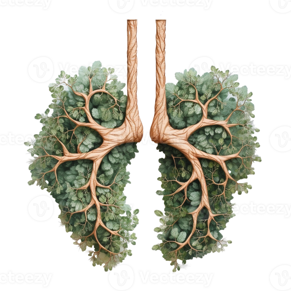 Lungs made of trees isolated on transparent background, created with generative AI png