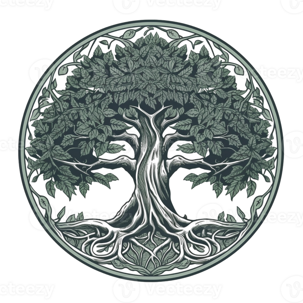 stylisé arbre rond logo sur transparent arrière-plan, établi avec génératif ai png