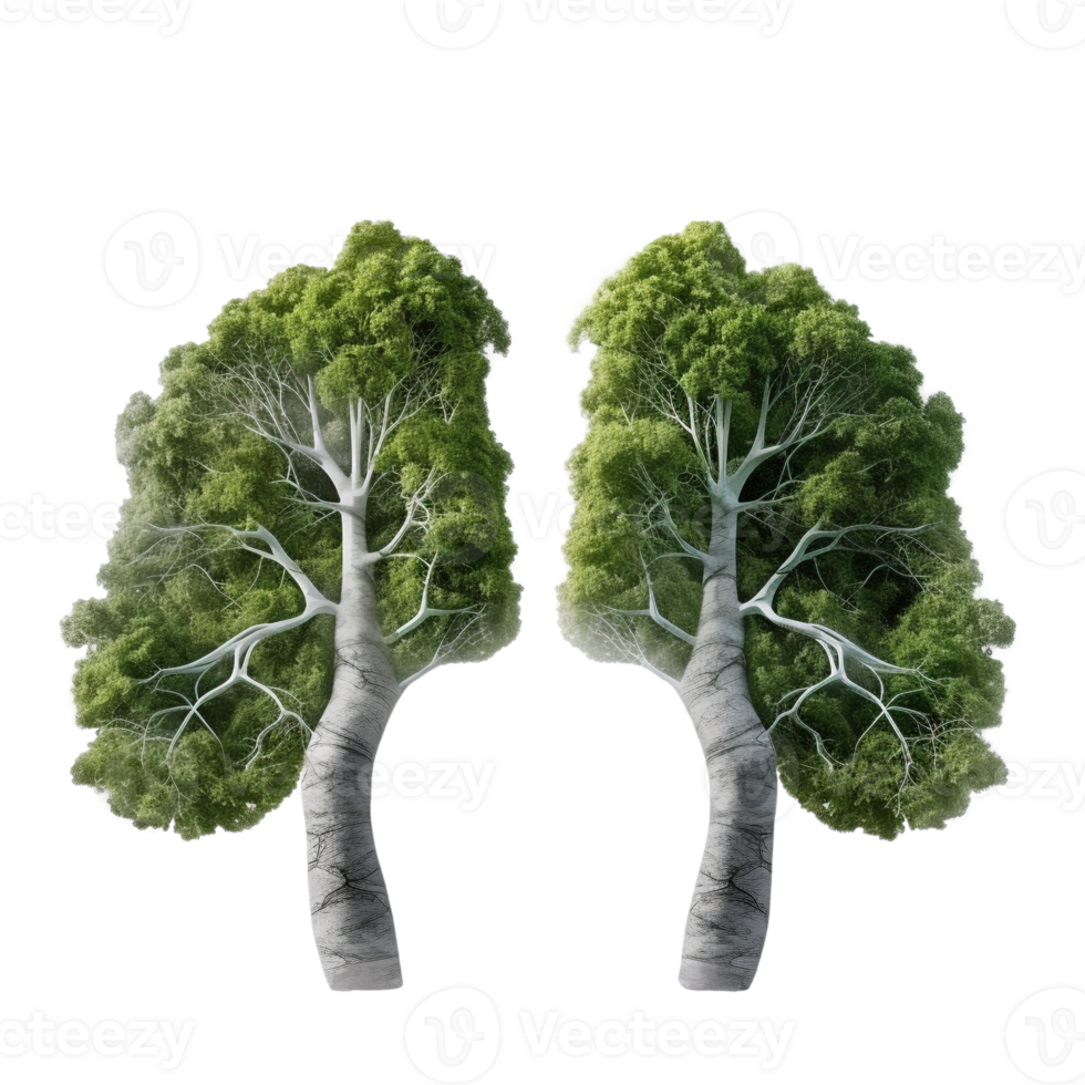 Lungs made of trees isolated on transparent background, created with generative AI png
