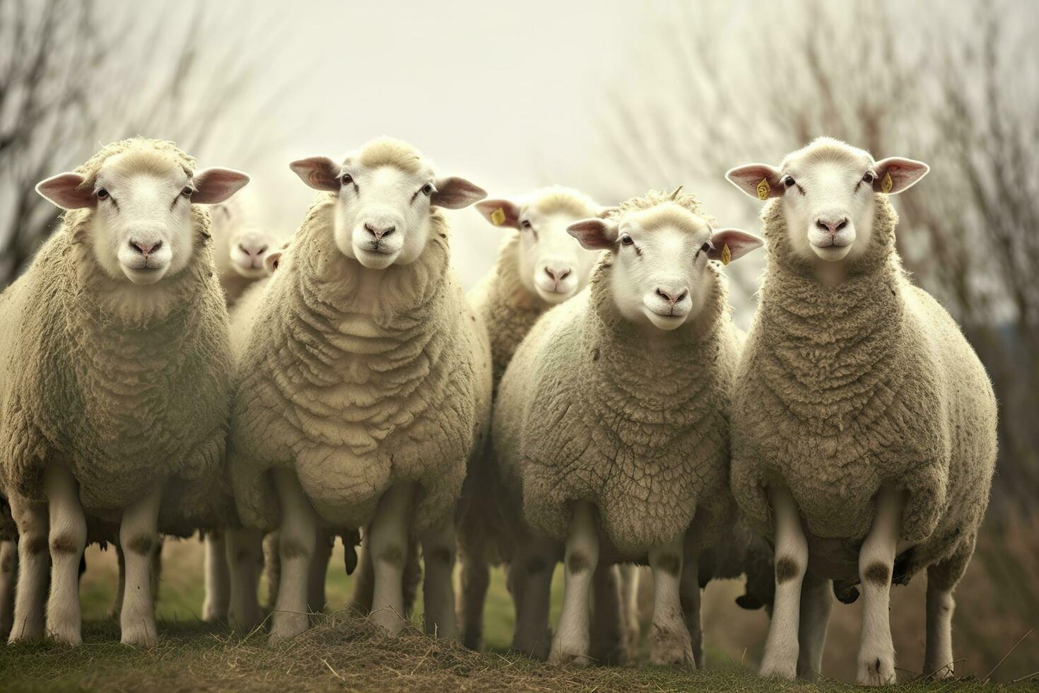 A group of sheep standing outdoors. Generative AI photo