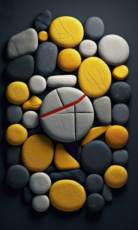 Some colorful stones are displayed, dark navy and yellow, AI Generative photo