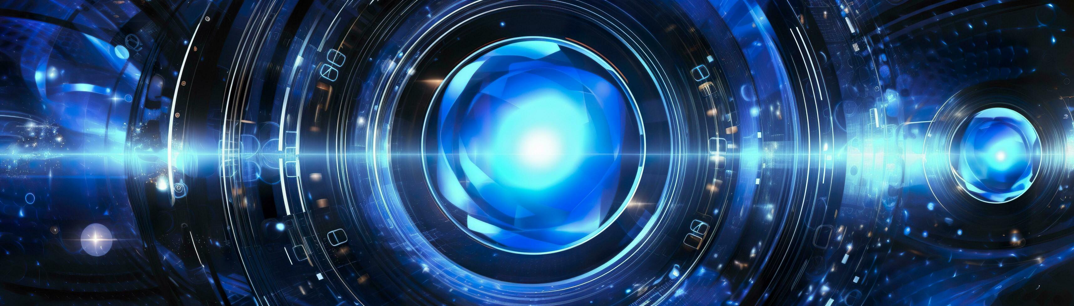 science fiction wallpaper with blue lights. Generative AI photo