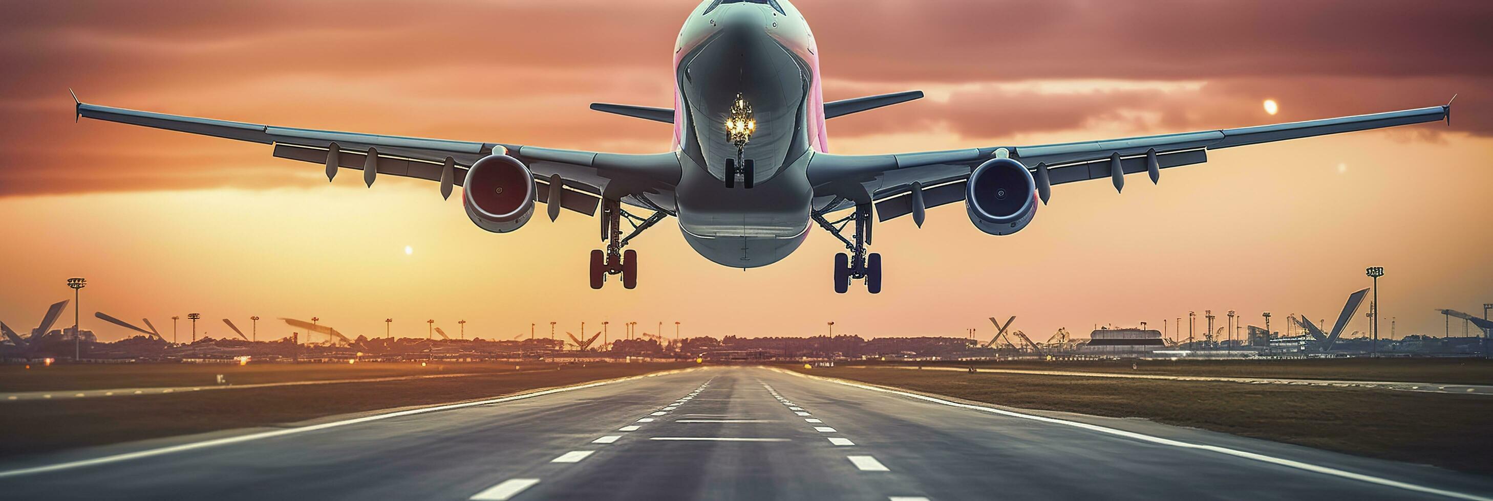 Airplane taking off from the airport. Generative AI photo