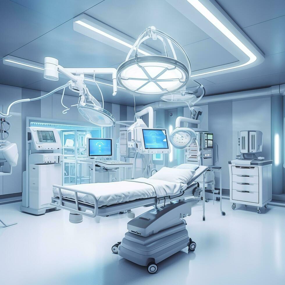 equipment and medical devices in modern operating room. AI Generative photo